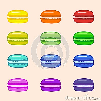 Set of colorful macaroon cakes, french pastries, macarons, dessert, macaroons Vector Illustration